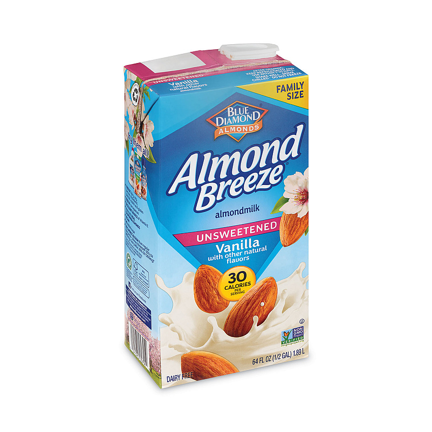 Blue Diamond Almond Breeze Almond Milk, Unsweetened Vanilla, 64 oz Carton, 2/Pack (GRR30700081)