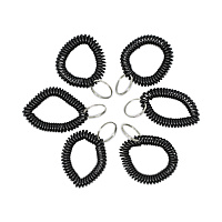Universal Wrist Coil Plus Key Ring, Plastic, Black, 6/Pack (UNV56050)