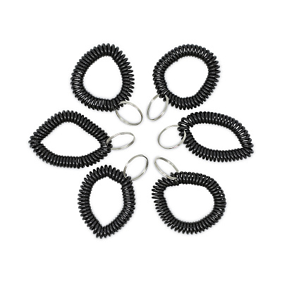 Universal Wrist Coil Plus Key Ring, Plastic, Black, 6/Pack (UNV56050)