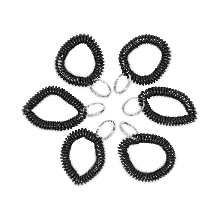 Universal Wrist Coil Plus Key Ring, Plastic, Black, 6/Pack (UNV56050)