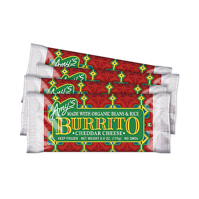 Amy's Cheddar Cheese, Bean and Rice Burrito, 6 oz Pouch, 4/Carton (GRR90300142)