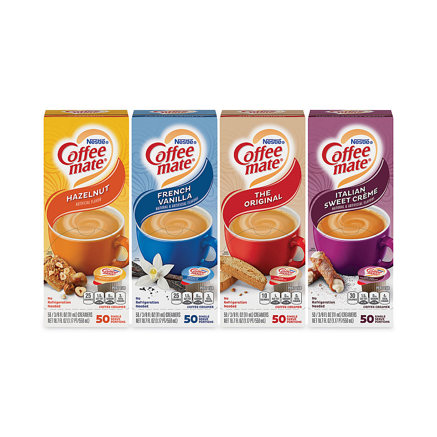 Coffee-mate Liquid Coffee Creamer, French Vanilla/Hazelnut/Italian Sweet Creme/Original, 0.37 oz, 200/Carton (GRR28300012)