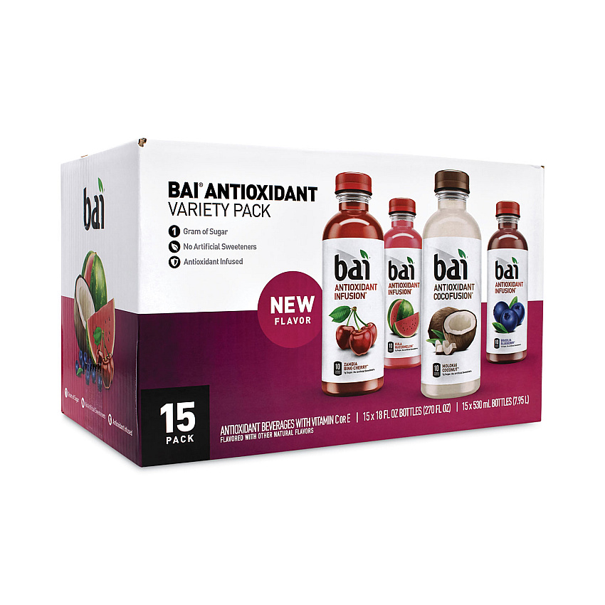 Bai Antioxidant Infused Beverage, Variety Pack, 18 oz Bottle, 15/Carton (GRR22000656)
