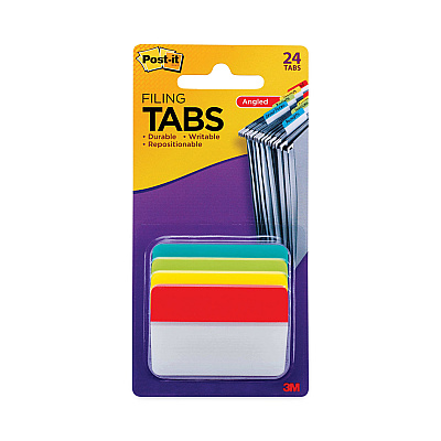 Post-it Tabs 2" Plain Solid Color Angled Tabs, 1/5-Cut, Assorted Colors, 2" Wide, 24/Pack (MMM686AALYR)