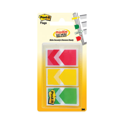 Post-it Arrow 1" Prioritization Page Flags, Red/Yellow/Green, 20 Flags/Dispenser, 3 Dispensers/Pack (MMM682ARRRYG)