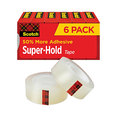 Scotch Super-Hold Tape Refill, 1" Core, 0.75" x 27.77 yds, Transparent, 6/Pack (MMM700K6)