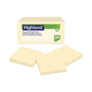 Highland Recycled Self-Stick Notes, 3" x 3", Yellow, 100 Sheets/Pad, 12 Pads/Pack (6549RP)