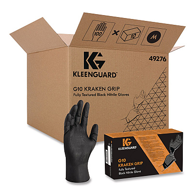 KleenGuard G10 Kraken Grip Nitrile Gloves, Powder-Free, Medium, 6 mil Thick, 9.5" Long, Black, 100/Box, 10 Boxes/Carton (49276)