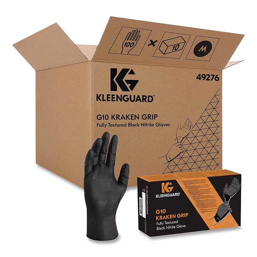 KleenGuard G10 Kraken Grip Nitrile Gloves, Powder-Free, Medium, 6 mil Thick, 9.5" Long, Black, 100/Box, 10 Boxes/Carton (49276)