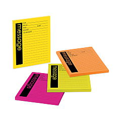 Post-it Notes Super Sticky Self-Stick Message Pad, Note Ruled, 4" x 5", Energy Boost Collection Colors, 50 Sheets/Pad, 4 Pads/Pack (MMM76794SS)