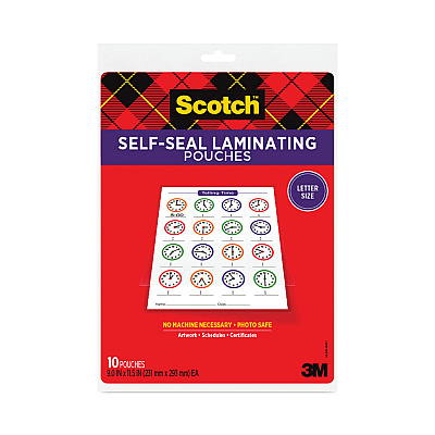Scotch Self-Sealing Laminating Pouches, 9.5 mil, 9 x 11.5, Gloss Clear, 10/Pack (MMM70005147700)