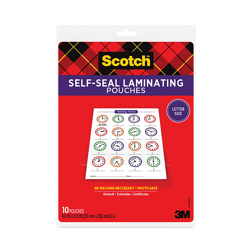 Scotch Self-Sealing Laminating Pouches, 9.5 mil, 9 x 11.5, Gloss Clear, 10/Pack (MMM70005147700)