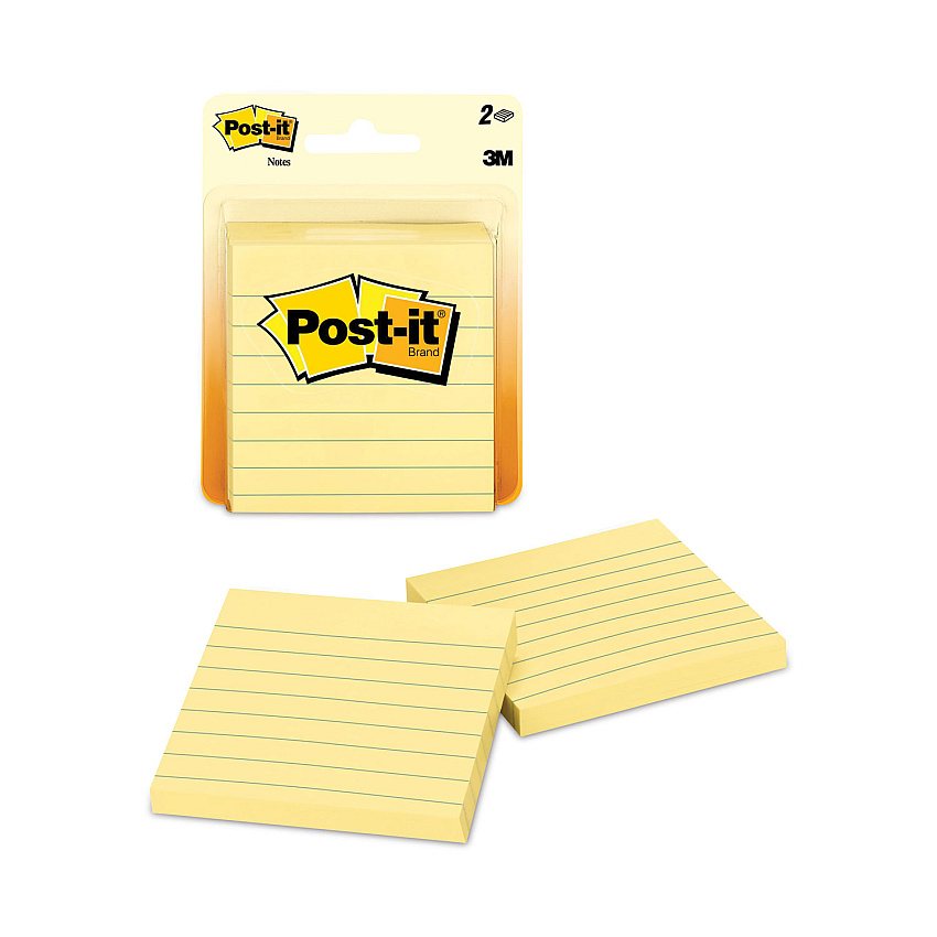 Post-it Notes Original Pads in Canary Yellow, Note Ruled, 3" x 3", 100 Sheets/Pad, 2 Pads/Pack (MMM70016076773)