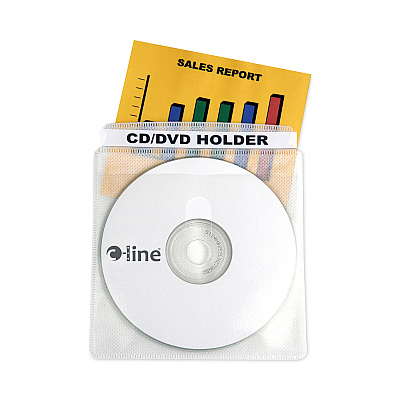 C-Line Deluxe Individual CD/DVD Holders, 2 Disc Capacity, Clear/White, 50/Box (CLI61988)