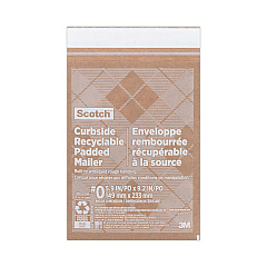 Scotch Curbside Recyclable Padded Mailer, #0, Bubble Cushion, Self-Adhesive Closure, 7 x 11.25, Natural Kraft, 100/Carton (MMMCR01)