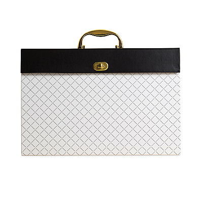 U Brands Expanding File Box, 5.25" Expansion, 19 Sections, Twist-Lock Latch Closure, 2/5-Cut Tabs, Letter Size, White/Black/Gold (UBR2201U0206)