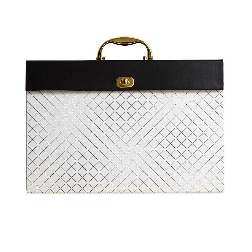 U Brands Expanding File Box, 5.25" Expansion, 19 Sections, Twist-Lock Latch Closure, 2/5-Cut Tabs, Letter Size, White/Black/Gold (UBR2201U0206)