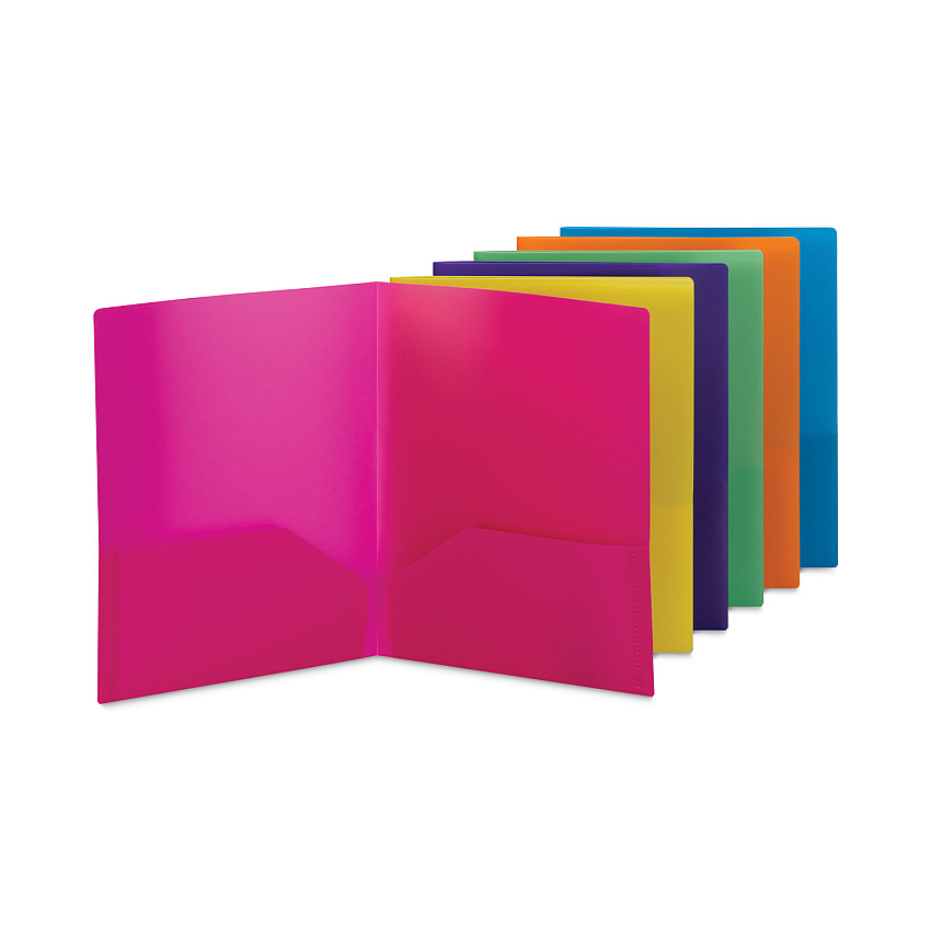 Smead Poly Two-Pocket Folders, 100-Sheet Capacity, 11 x 8.5, Assorted, 6/Pack (SMD87761)