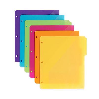 Smead Three-Ring Binder Poly Index Dividers with Pocket, 9.75 x 11.25, Assorted Colors, 30/Box (SMD89421)