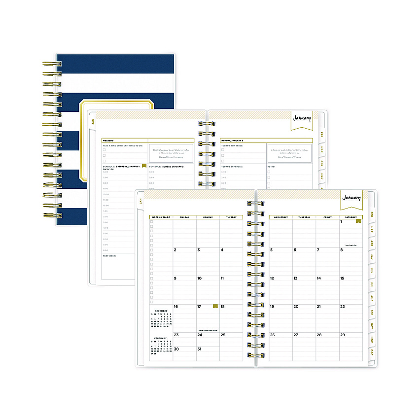 Blue Sky Day Designer Navy Stripe Daily/Monthly Planner, Horizontal Stripe Artwork, 8 x 5, Navy/White Cover, 12-Month (Jan-Dec): 2026 (103623)
