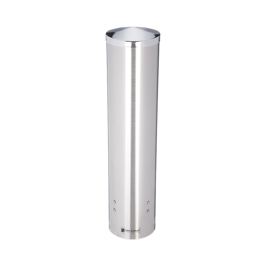 San Jamar Water Cup Dispenser with Removable Cap, For 4.5 oz to 7 oz Cone and  6 oz to 12 oz Flat Cups, Stainless Steel, 6/Carton (SJMC3250SSCT)