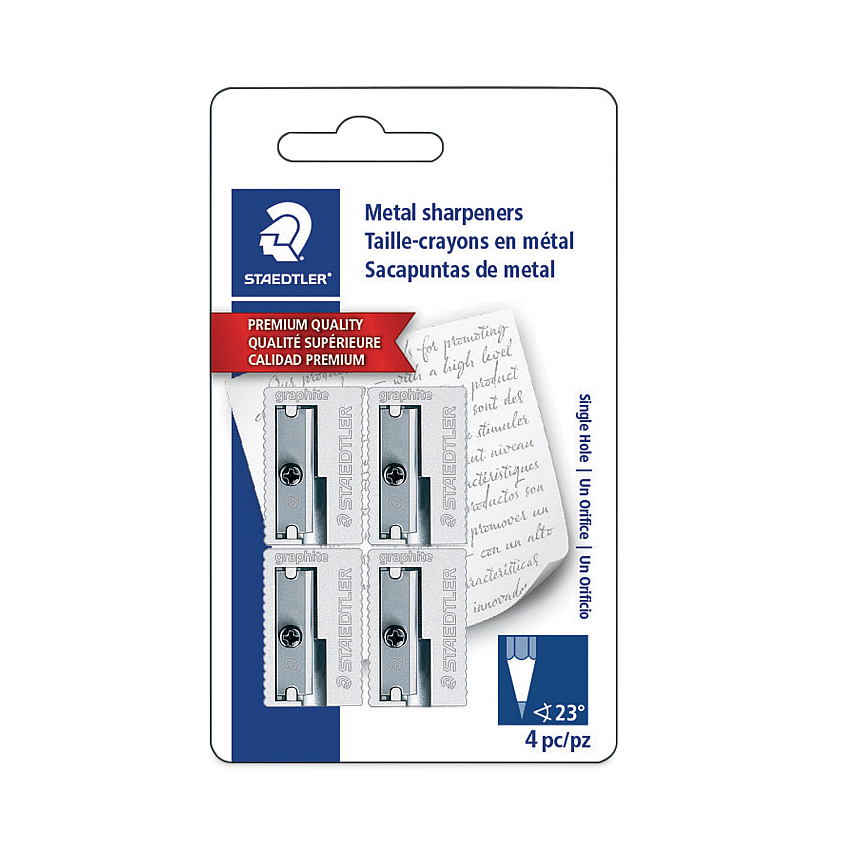 Staedtler Handheld Metal Pencil Sharpener, 1.13 x 0.63 x 0.5, Silver, 4/Pack (STD51010BK4)