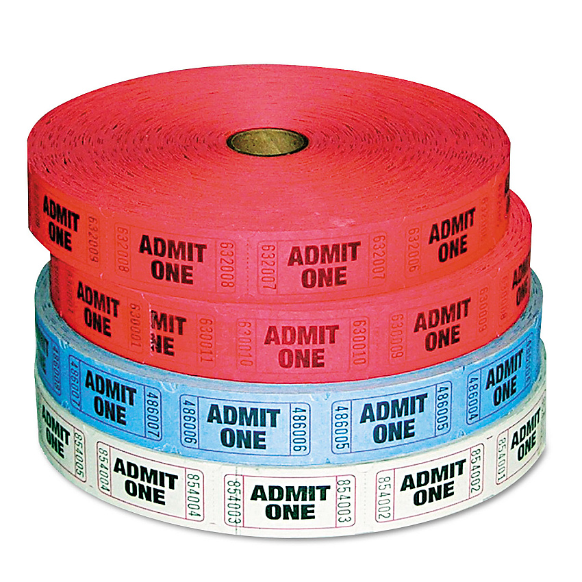 Iconex Admit-One Ticket Multi-Pack, 2 Red, 1 Blue, 1 White, 2,000/Roll, 4 Rolls/Pack (ICX94190081)