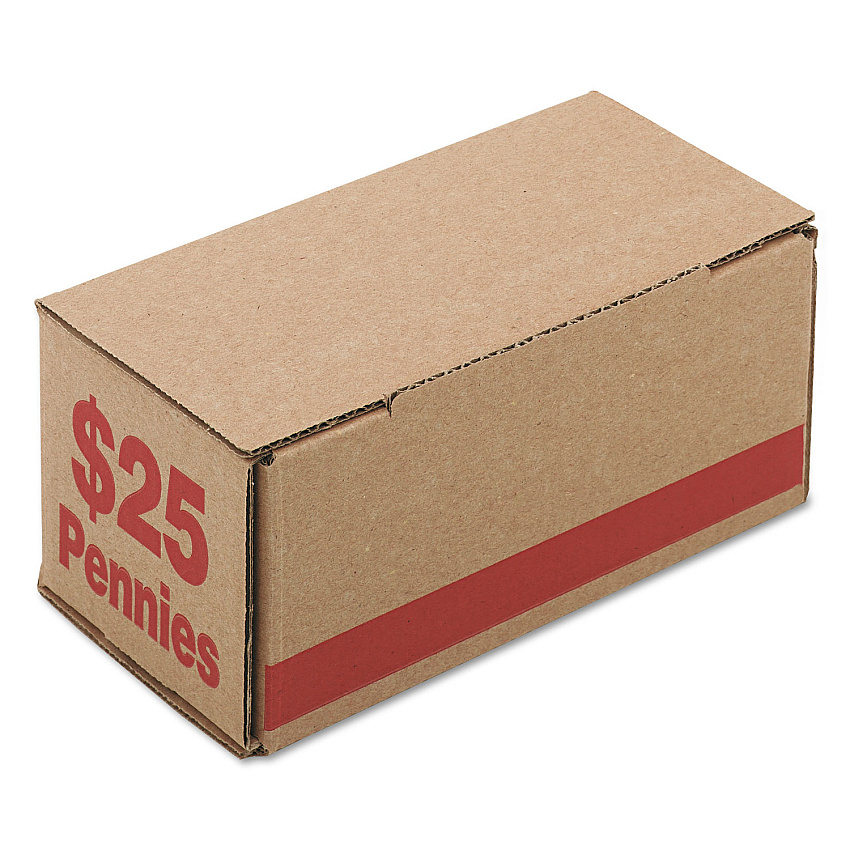 Iconex Corrugated Cardboard Coin Storage with Denomination Printed On Side, 8.5 x 4.38 x 3.63, Red (ICX94190086)