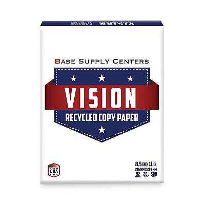 VISION Recycled Copy Paper, 92 Bright, 20 lb Bond Weight, 8.5 x 11, White, 500 Sheets/Ream, 10 Reams/Carton, 40 Cartons/Pallet (2623DS)