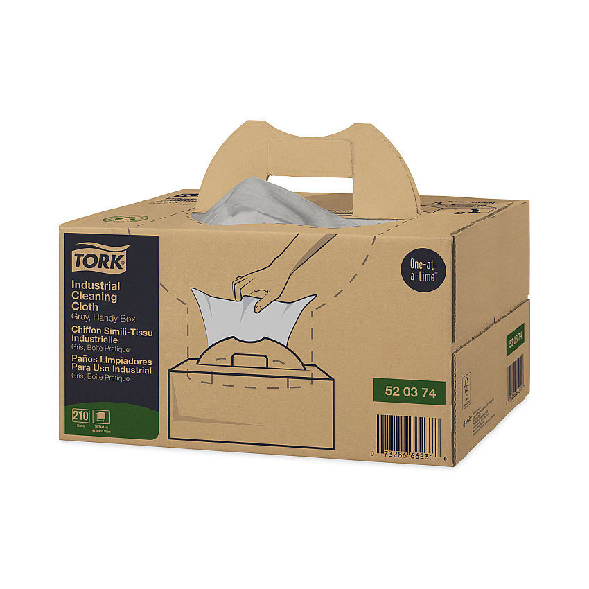 Tork Industrial Cleaning Cloths, 1-Ply, 16.34 x 14, Gray, 210 Wipes/Box (TRK520374)