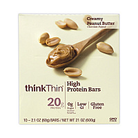 thinkThin High Protein Bars, Creamy Peanut Butter, 2.1 oz Bar, 10 Bars/Carton (GRR30700113)
