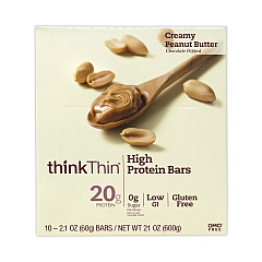 thinkThin High Protein Bars, Creamy Peanut Butter, 2.1 oz Bar, 10 Bars/Carton (GRR30700113)