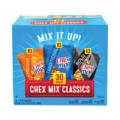 Chex Mix Varieties, Assorted Flavors, 1.75 oz Pack, 30 Packs/Carton (GRR22000787)