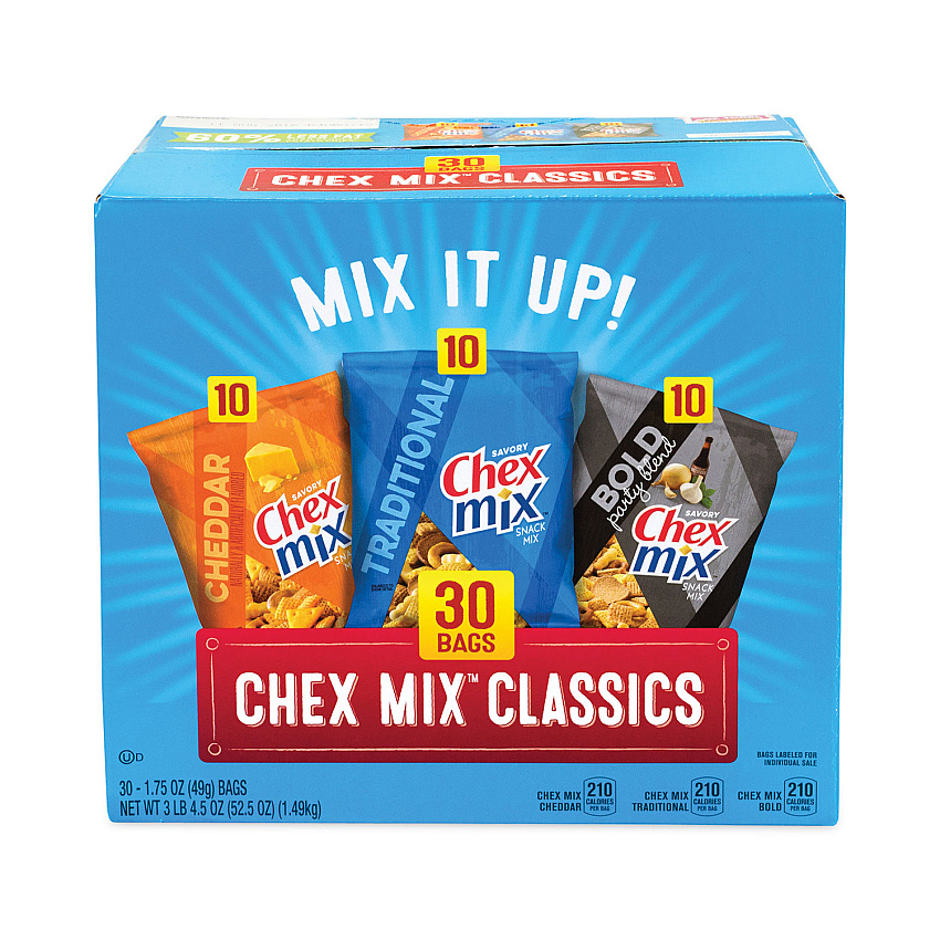 Chex Mix Varieties, Assorted Flavors, 1.75 oz Pack, 30 Packs/Carton (GRR22000787)