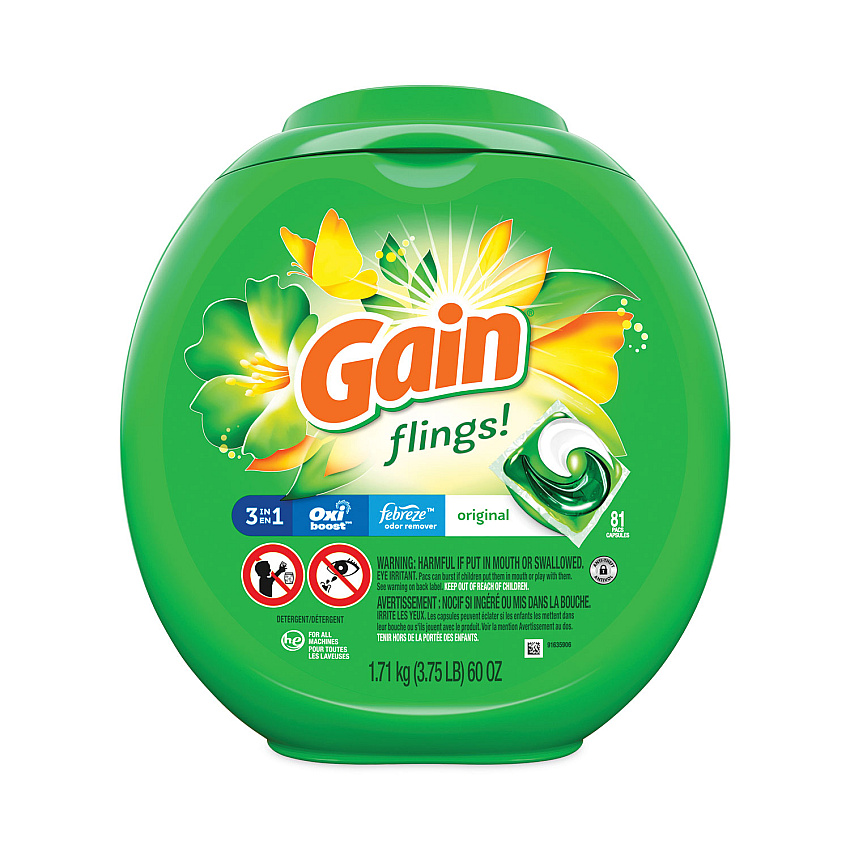 Gain Flings Detergent Pods, Orginal, 81 Pods/Tub (PGC91792EA)