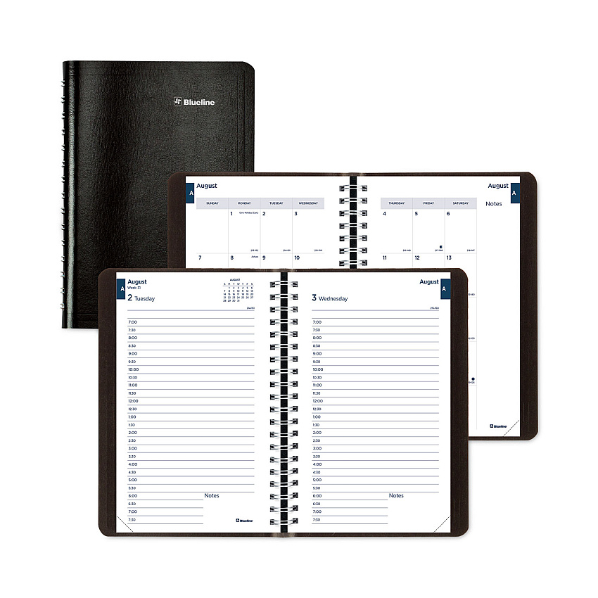 Blueline Academic Daily/Monthly Planner, 8 x 5, Black Cover, 12-Month (Aug to July): 2025 to 2026 (CA201BLK)