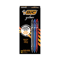 BIC Gel-ocity Quick Dry Gel Pen, Retractable, Fine 0.7 mm, Three Assorted Ink and Barrel Colors, Dozen (BICRGLCG11AST)