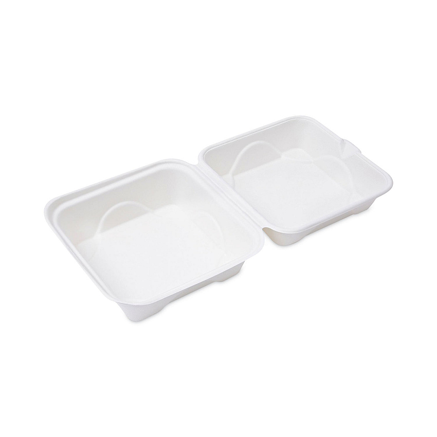 Eco-Products Bagasse Hinged Clamshell Containers, 6 x 6 x 3, White, Sugarcane, 50/Pack, 10 Packs/Carton (ECOEPHC6)
