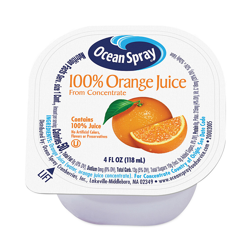 Ocean Spray 100% Juice, Orange, 4 oz Cup, 48/Box (GRR30700001)