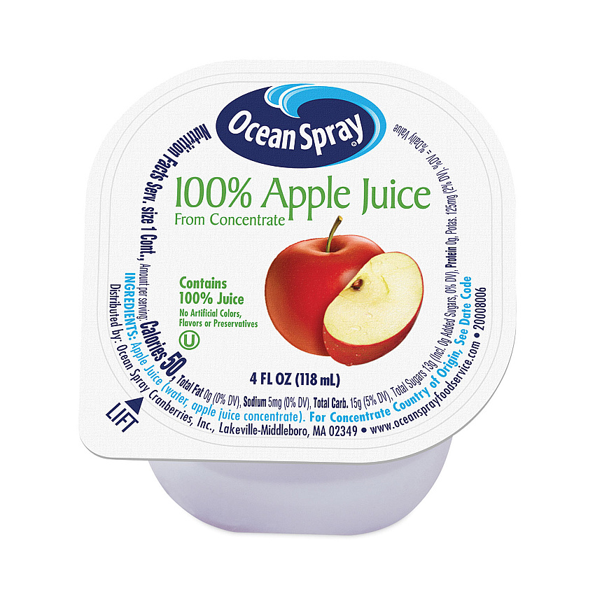 Ocean Spray 100% Juice, Apple, 4 oz Cup, 48/Box (GRR30700002)