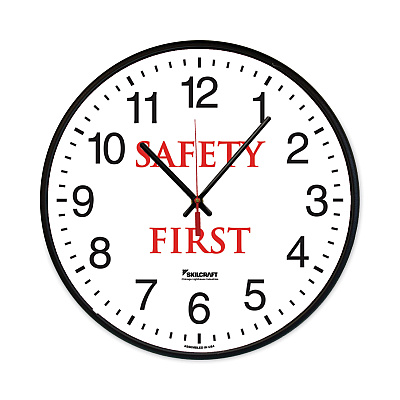 AbilityOne 6645016986556 SKILCRAFT Safety Message Quartz Wall Clock, Safety First, 12.75" Overall Diameter, 1 AA (sold separately)