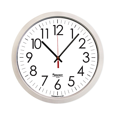 AbilityOne 6645016986555 SKILCRAFT Silver Quartz Wall Clock, 14.5" Overall Diameter, 1 AA (sold separately)