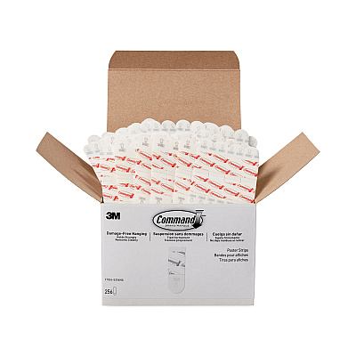 Command Poster Strips, Removable, Holds Up to 1 lb per Pair, 1.63 x 2.75, White, 256/Pack (MMM17024S256NA)