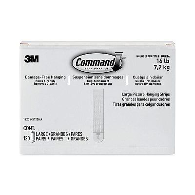 Command Picture Hanging Strips, Value Pack, Large, Removable, Holds Up to 16 lbs, 0.75 x 3.65, White, 120 Pairs/Pack (MMM17206S120NA)
