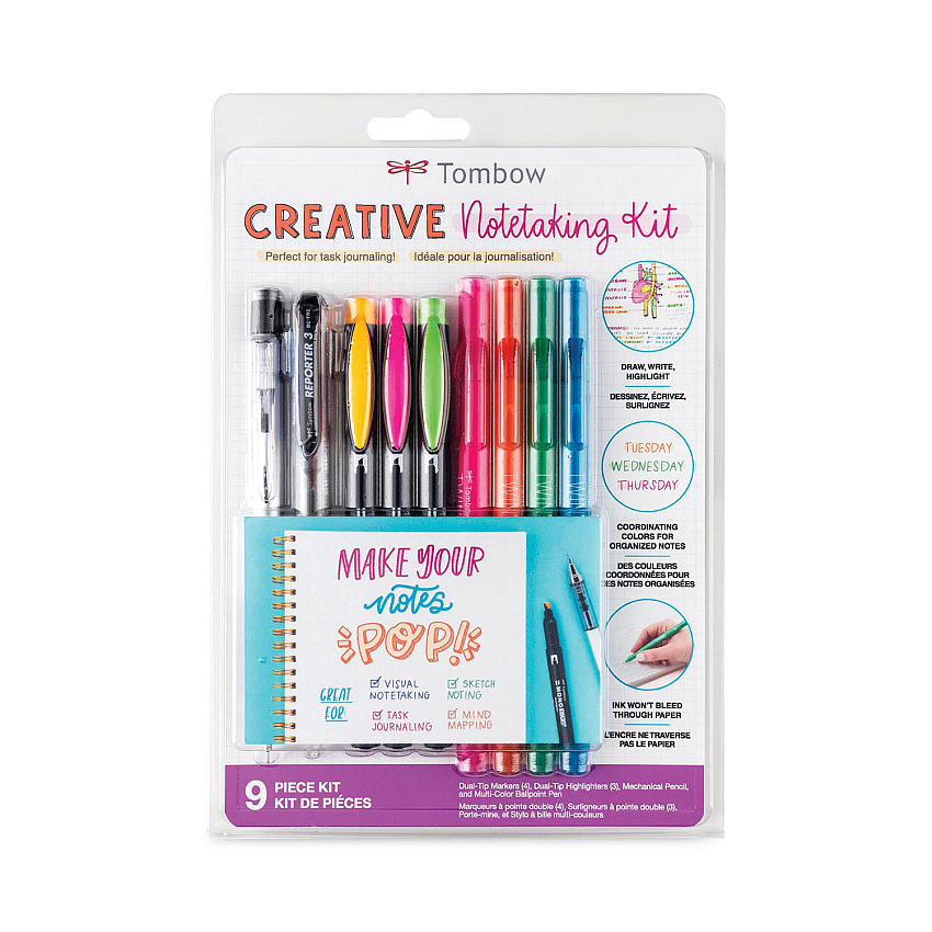 Tombow Creative Notetaking Kit, 0.7mm Ballpoint Pen, 0.5mm HB Pencil, (4) Bullet/Chisel Tip Markers,(3) Chisel/Fine Tip Highlighters (TOM56301)