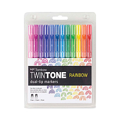 Tombow TwinTone Dual-Tip Markers, Extra-Fine/Broad Tips, Assorted Colors, Dozen (TOM61526)