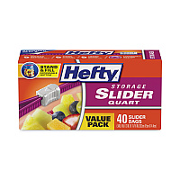 Hefty Slider Stand and Fill Food Storage Bags, Quart, 8" x 7", Clear, 40/Box (RFPR88075)