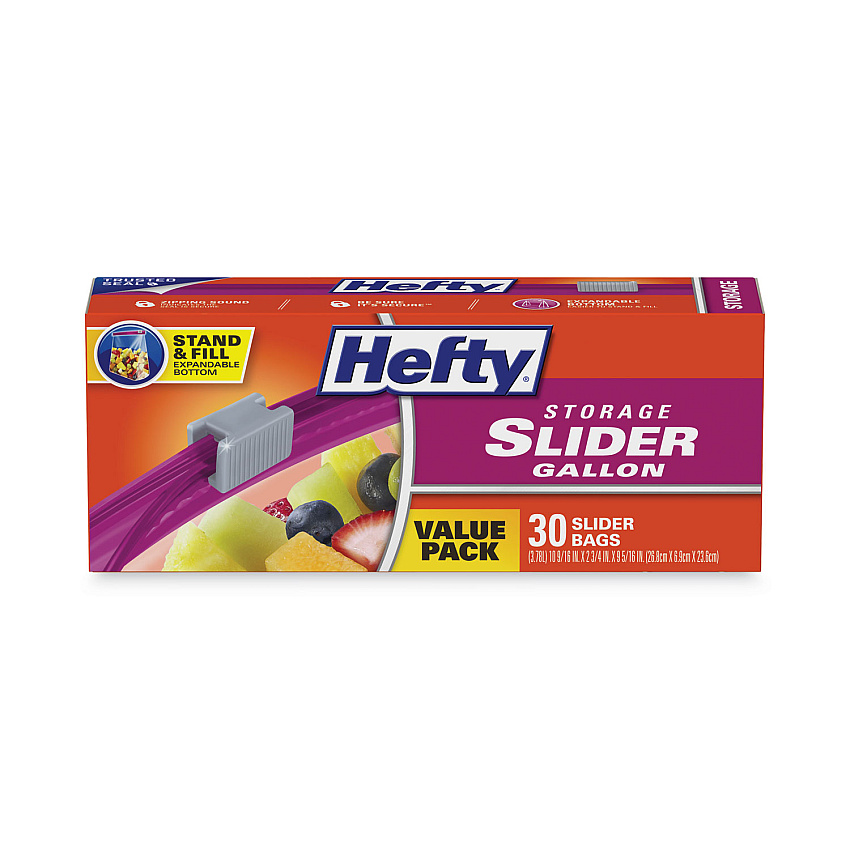 Hefty Slider Stand and Fill Food Storage Bags, Gallon, 10.56" x 11", Clear, 30/Box (RFPR88071)