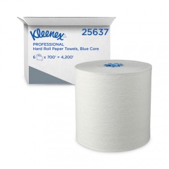 Kleenex Hard Roll Paper Towels with Premium Absorbency Pockets with Colored Core, Blue Core, 1-Ply, 7.5" x 700 ft, White, 6 Rolls/CT (25637)