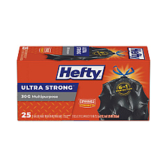 Hefty Ultra Flex Waste Bags, Drawstring, 30 gal, 1.05 mil, 6" x 2.1", Black, 150/Carton (RFPE80627)